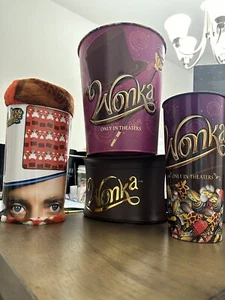 Willy Wonka Popcorn Bucket Hat, Cup, Popcorn Tin & Blanket 4pc Set Cinemark - Picture 1 of 17