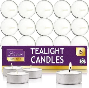 15pk Tea Lights White Unscented Unfragranced Night Candles 3.5 Hour T Tealights - Picture 1 of 10