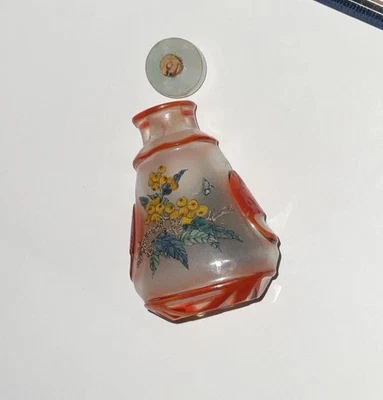 ~Antigua botella de tabaco china pintada al revés - Vidrio de Pekín tallado Foto 1 de 4