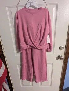 NWT Yogalicious Pink Long Sleeve Twist Top and Pants Sweat Set Girls Size M - Picture 1 of 2