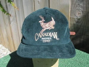 Gorra de béisbol vintage Canadian Rockies Marshlands verde pana correa trasera - Imagen 1 de 10