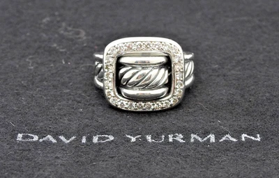 David Yurman Large 18K White Gold & Sterling Diamond Buckle Ring Size 8 - Image 1 of 4