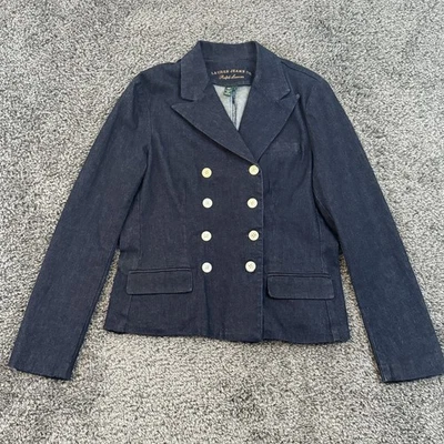 Lauren Jeans Co Sz L Double-Breasted Buttons Stretch Cotton Denim Blazer Blue - Image 1 of 4