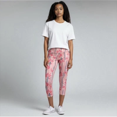 Leggings Capri Onzie Las Palmas Rosa Palmera Talla L Cintura Alta Foto 1 de 4