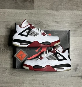 Nike Air Jordan Retro 4 308497-110 Bianco Rosso Nero Uomo Taglia 8.5 Rosso Fuoco 2012 - Foto 1 di 18