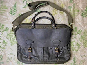 BARBOUR WAX LEATHER & CANVAS briefcase satchel olive and brown VGC - Picture 1 of 14