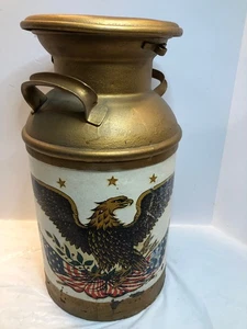 Vintage Steel Milk Can Painted Colonial Eagle Farm Country Decor - 19" x 10.25" - Picture 1 of 8