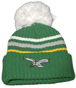 New Womens Brand '47 NFL Philadelphia Eagles Fuzzy Script Cuff Knit Pom Hat - Picture 1 of 7