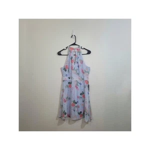 Express Floral Halter Top Fit And Flare Light Blue Mini Sundress Size 6  - Picture 1 of 8