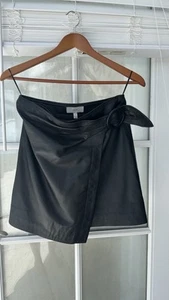 Joie Women's Black Leonna Leather Belted Wrap A-Line Mini Skirt Size 4 - Picture 1 of 19
