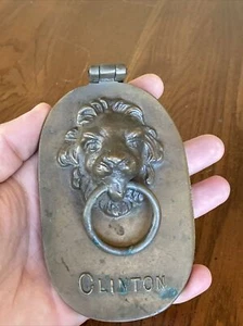 ANTIQUE LION HEAD DOOR KNOCKER Brass Bronze Key Plate Hole Hinged Cover 5” x 3” - Picture 1 of 24