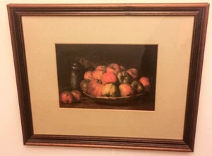 Vintage Framed Print -"Still Life with Apples and a Pomegranate"-Gustave Courbet - Picture 1 of 4