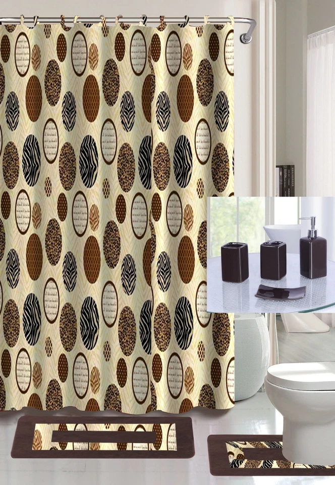 JUEGO DE 19 PIEZAS ALFOMBRILLAS BAÑO CORTINA DUCHA CERÁMICA ACCESORIOS DISEÑOS VERSÁTILES Foto 1 de 1