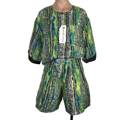 VTG 80s Geometric Short Blouse 2pc Silk Suit Hattie Carnegie Art 2 Wear M NEW - Image 1 of 4