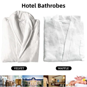 Cotton Kimono Collar Bathrobe Hotel Quality Thick Fleece Towel Embroidered Robe - Picture 1 of 18