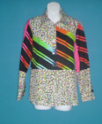 Vtg 70s King James California GROOVY Blouse Shirt MOD Floral Neon Stripes Sz S/M