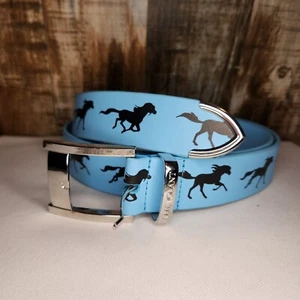 Alte Volant Blue Running Horse Belt Equestrian Rodeo Cowboy Silver Buckle 38 -42 - Picture 1 of 7