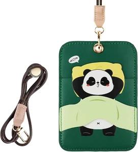 Porta Badge, Porta Carte in Pelle PU, Porta Carte Di Credito Con Cordino, Carton - Foto 1 di 12