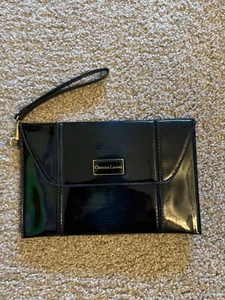 MIDNIGHT BLUE CHRISTIAN LACROIX FAUX PATENT LEATHER ENVELOPE CLUTCH - Picture 1 of 7
