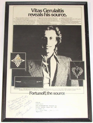 VINTAGE 1978 'VITAS GERULAITIS' TENNIS STAR SIGNED FORTUNOFF JEWELRY ADVERTISING - Image 1 of 4