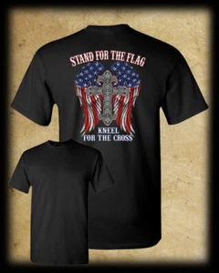 Stand for the Flag, Kneel for the Cross T-Shirt - Patriot Christian Catholic USA - Picture 1 of 6