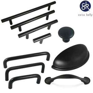 Swiss Kelly Hardware Matte Black Kitchen Cabinet Handles Drawer Pulls - Picture 1 of 19