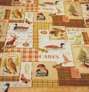 Cotton Fabric By Yard North Memories Patch Deer Moose Wildlife #PC #B - Picture 1 of 2