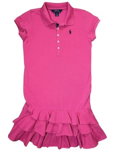 POLO Ralph Lauren Girls Polo Dress Size LARGE 12-14 Pink Ruffles Pique Cotton - Picture 1 of 7