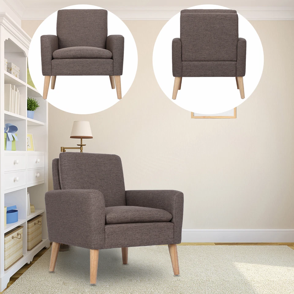 Sofá individual tapizado de lino con patas de madera para sala de estar reposabrazos sofá Foto 1 de 4