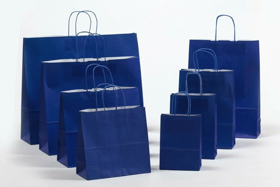 Papiertragetaschen blau Kordel Papiertüten verschiedene Größen blue Tüte  - Bild 1 von 1