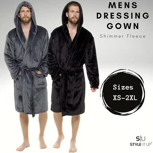 Mens Luxury Super Soft Fleece Dressing Gown Bath Robe Hooded Thick Warm Snuggle - Picture 1 of 11