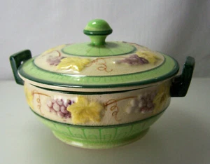 Vintage Occupied Japan Covered Glazed Ceramic Bowl Art Deco Style Made in 1945 - Picture 1 of 6