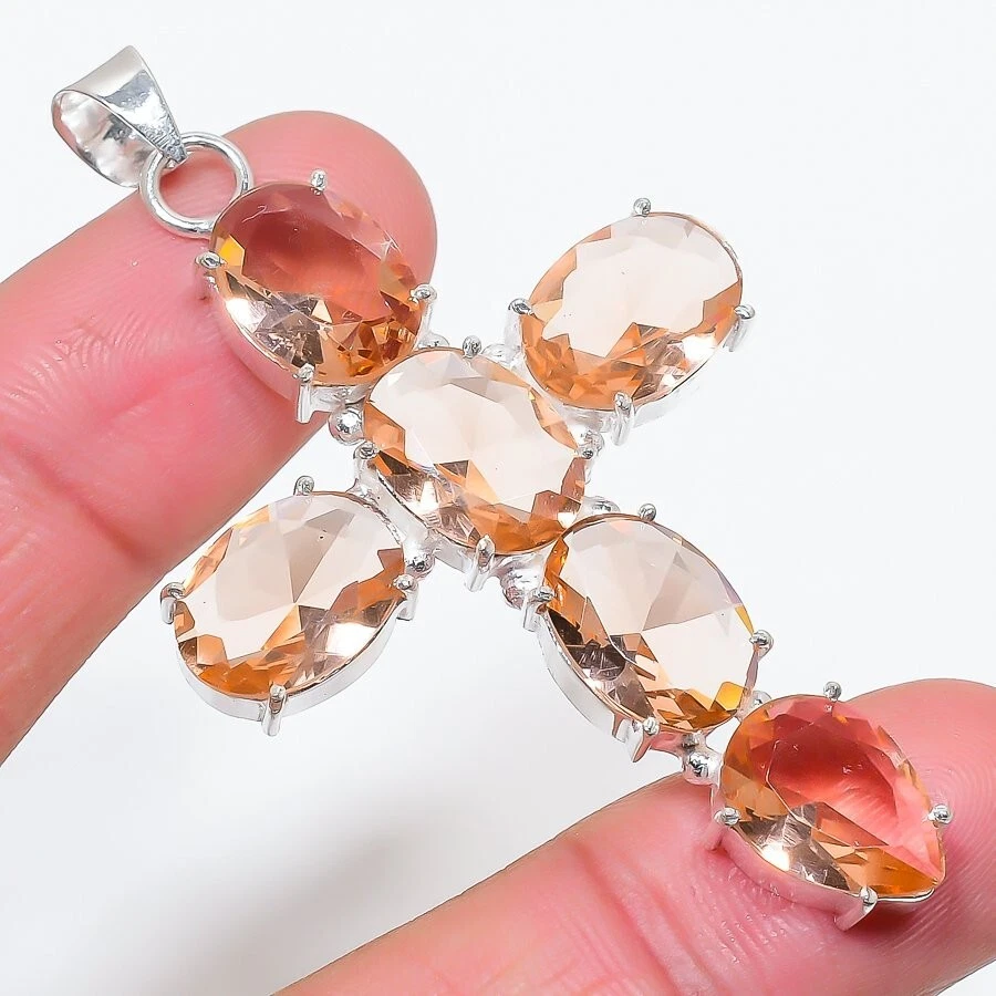 Morganite Gemstone Handmade  925 Sterling Silver Jewelry Pendant Sz 2.5" - Image 1 of 1