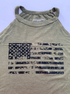 Tank Top Military Green Distressed American Flag Fluffy Unicorn Women’s XL - Picture 1 of 4