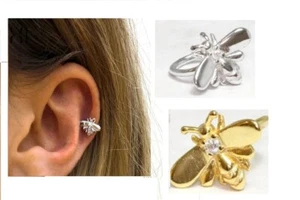 PAIR X2 925 STERLING SILVER or GOLD PLATED BEE EAR CUFF LEFT AND RIGHT - Picture 1 of 10