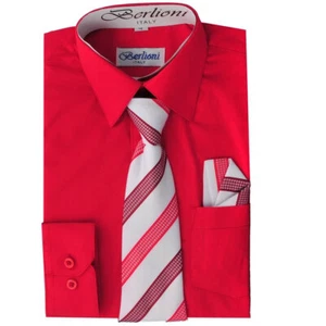 Boy's Red Designer Dress Shirt Tie & Hank Set Berlioni - NWT - Picture 1 of 1