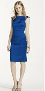 New Davids Bridal Short Sleeveless Rouched Blue Dress Size 10 Retail $139 - Picture 1 of 6