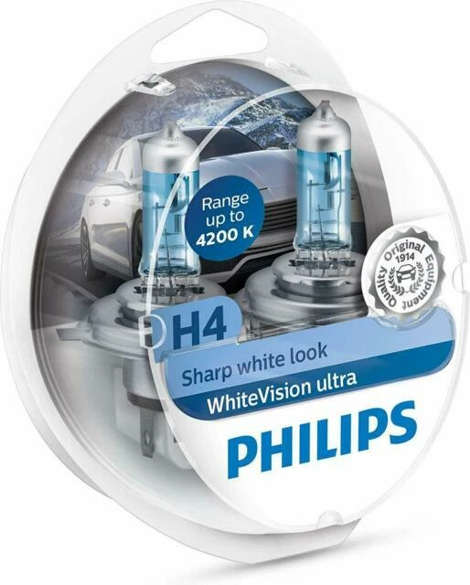 Philips WhiteVision Ultra H4 Car Headlight Bulb - Sharp White