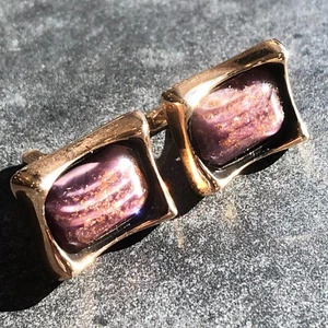 Manschettenknöpfe lila glitzernder gestreifter Stein MCM Goldton-Hickok VTG Herrenschmuck - Bild 1 von 11