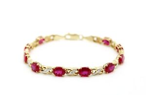 TENNIS BRACELET NATURAL  RUBY GEMS & DIAMONDS IN 10K SOLID YELLOW GOLD