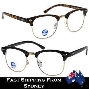 Mens Womens Blue Light Blocking Reading Glasses Black Brown Clubmaster Style - Picture 1 of 15