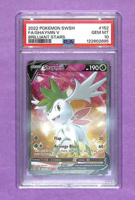 Pokemon PSA 10 Gem Mint Shaymin V Full Art Rare 152/172 Brilliant Stars 2022 - Image 1 of 2