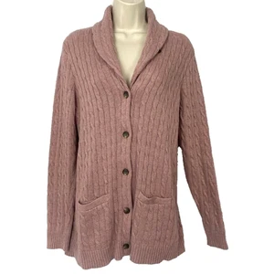 Ralph Lauren Cardigan Sweater Women Petite Large Dusty Pink Cable Knit Cabincore - Picture 1 of 11