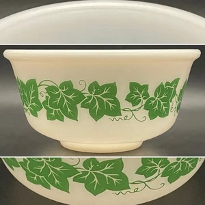 Hazel Atlas Green Ivy Milk Glass Mixing Nesting Bowl c1940s Made in USA 7"d 1qt - Picture 1 of 8