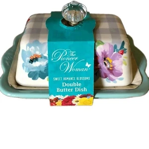 Pioneer Woman ~ Stoneware ~ Double Butter Dish ~ SWEET ROMANCE BLOSSOM Pattern - Picture 1 of 11