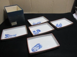Tachikichi Plato Rectangular Cerámica Verduras Azul 20cm Juego de 5 Usado - Imagen 1 de 8