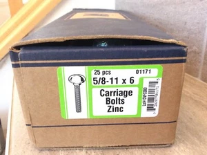 Midwest Fastener 01171 Carriage Bolts Zinc 5/8-11 x 6" 25 Pieces - Picture 1 of 6