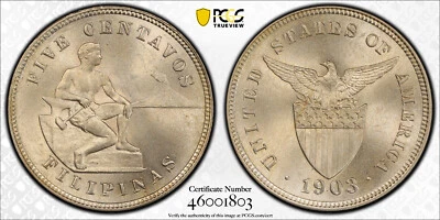 1903 Philippines 5 Centavos, PCGS MS65 - Image 1 of 4