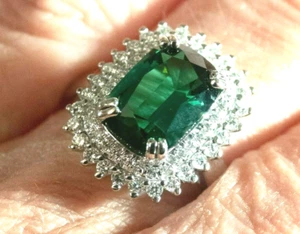 18K WG GIA-zertifizierter schöner grüner Turmalin und 0,41 kt Diamant Ring VIDEO - Bild 1 von 11