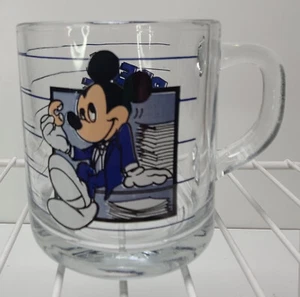 Vintage Walt Disney Mickey Mouse "Break Time" Glass Coffee Mug - Anchor Hocking - Picture 1 of 4